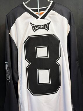 Criminull Men’s Black & White Hockey Jersey - Number 8